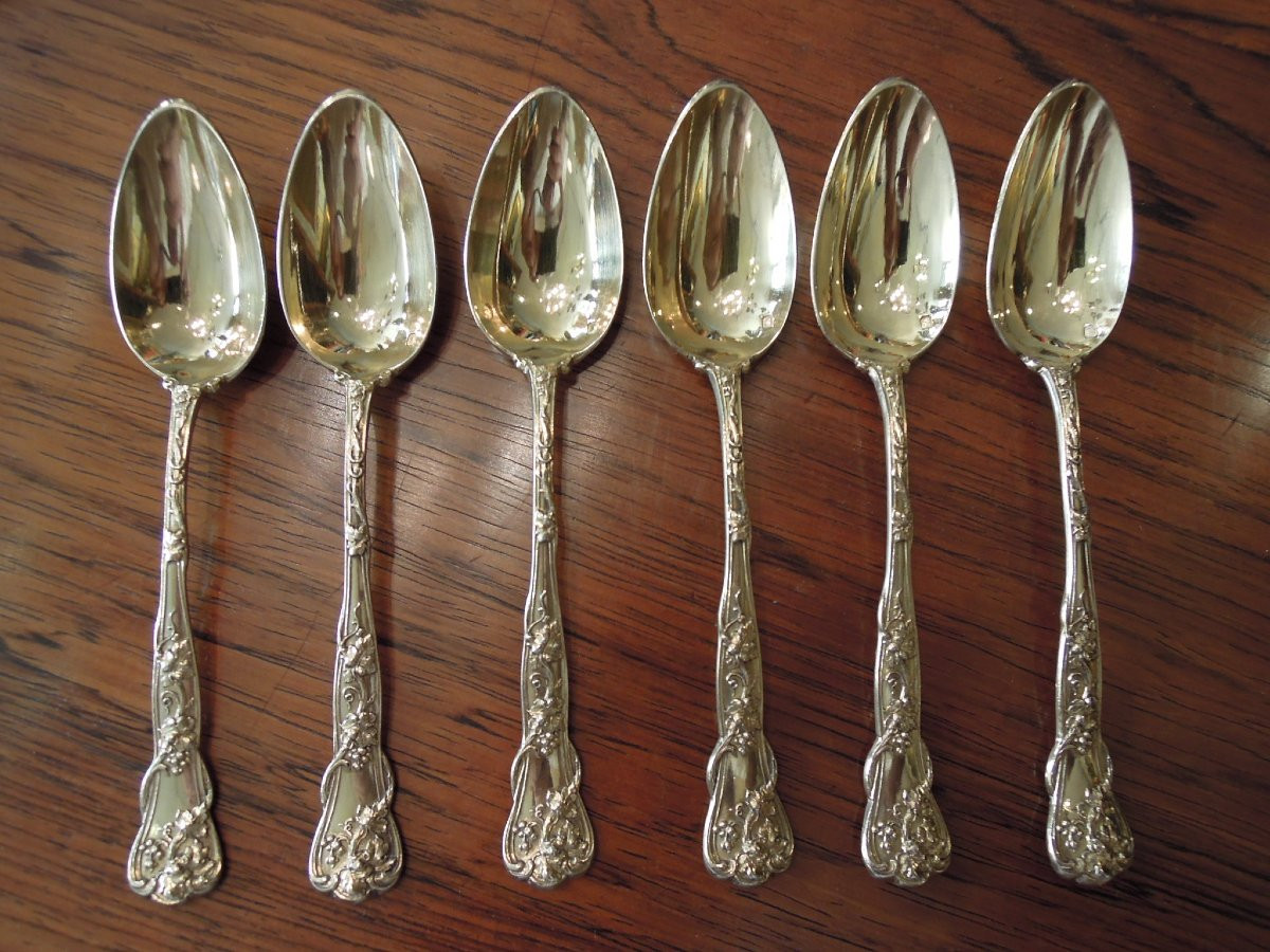 Six Small Silver-gilt Spoons Decorated With Grapes And Vine Leaves, Mo: Prudent Quitte-photo-2