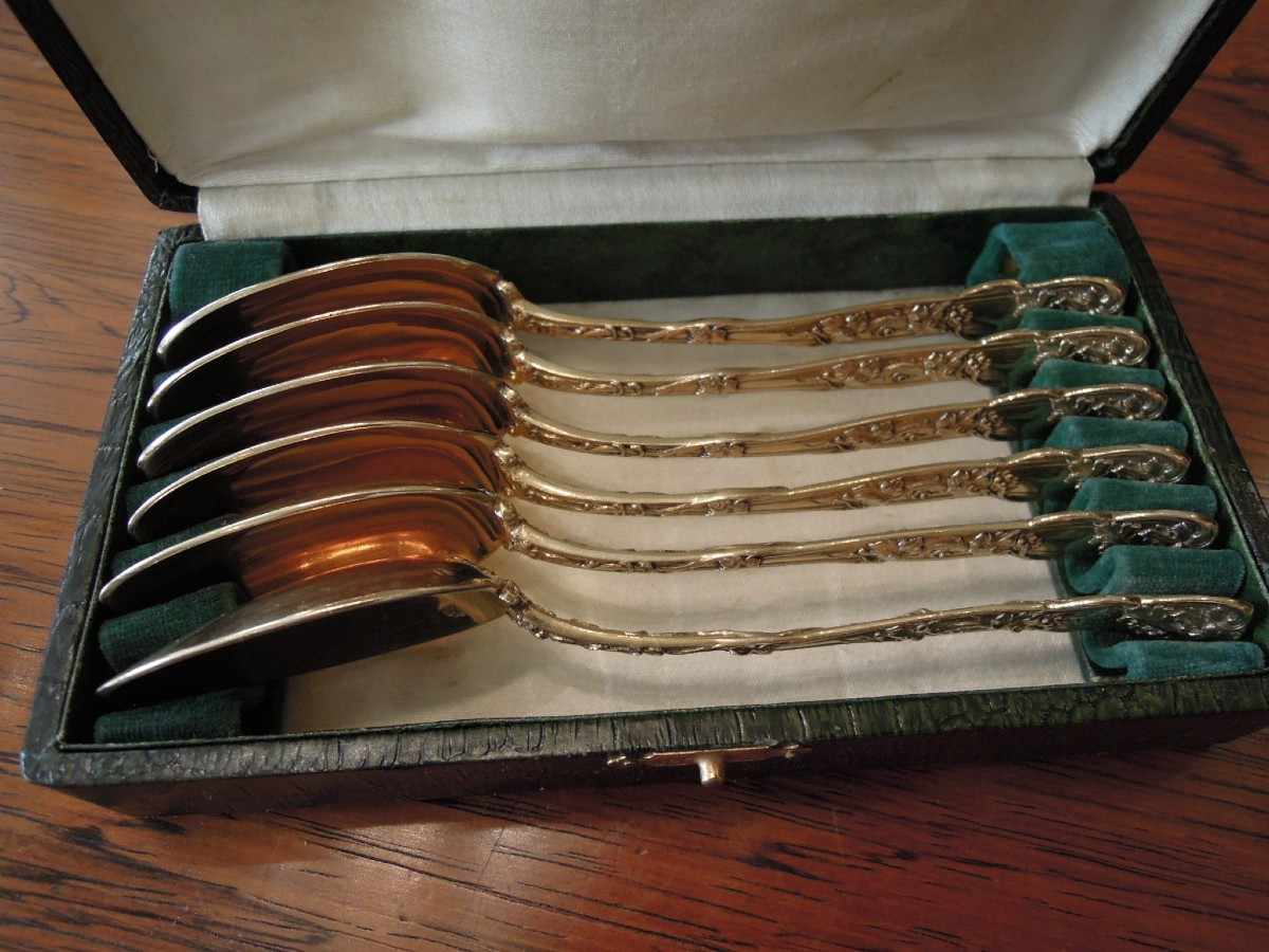 Six Small Silver-gilt Spoons Decorated With Grapes And Vine Leaves, Mo: Prudent Quitte