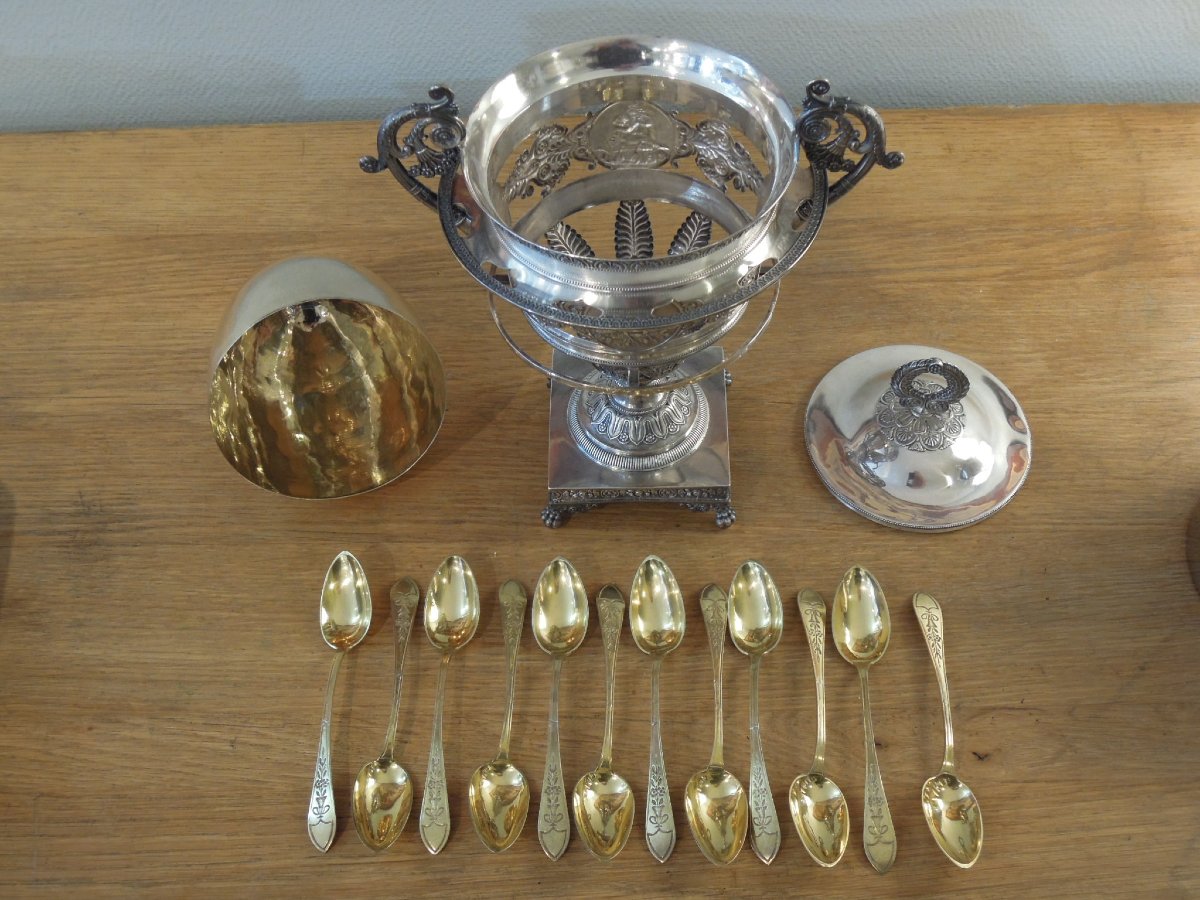 Confiturier d'époque Restauration en argent massif et vermeil de Charles-Antoine Armand Lenglet-photo-2