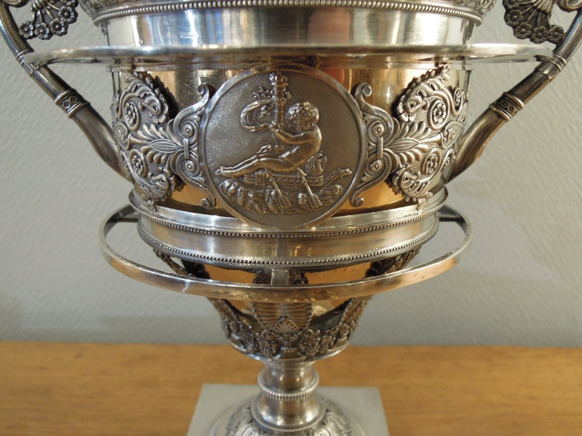 Confiturier d'époque Restauration en argent massif et vermeil de Charles-Antoine Armand Lenglet-photo-6
