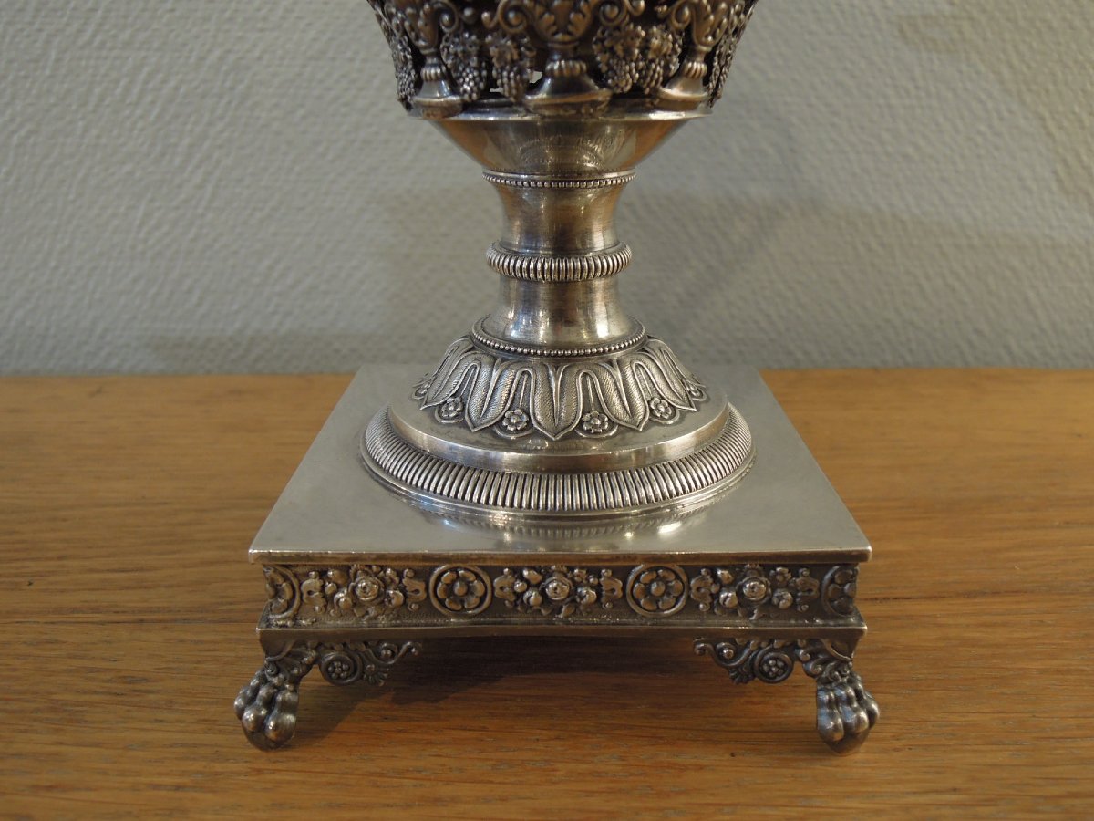 Confiturier d'époque Restauration en argent massif et vermeil de Charles-Antoine Armand Lenglet-photo-7