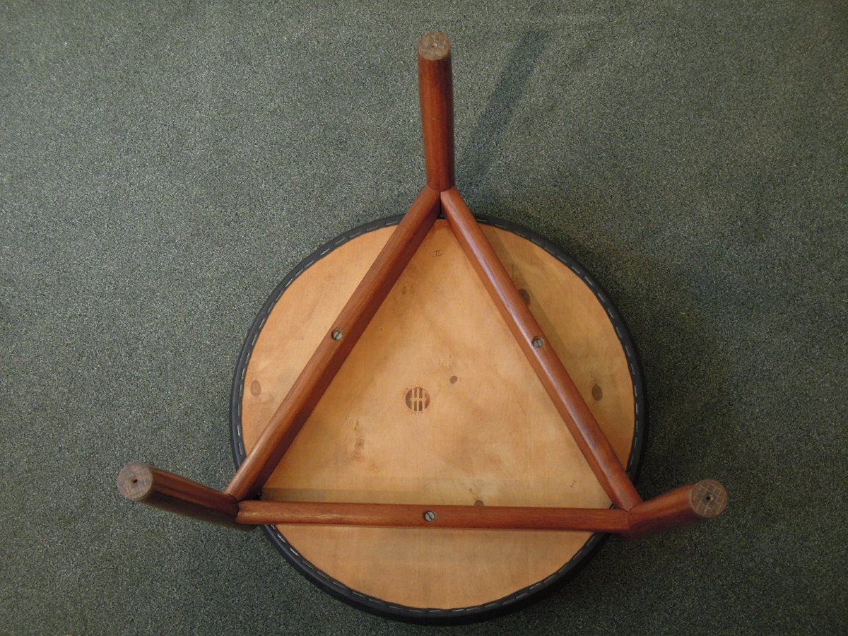 Scandinavian Design: Tripod Stool Or Ottoman By Danish Designer Hugo Frandsen In Teak And Skai-photo-1