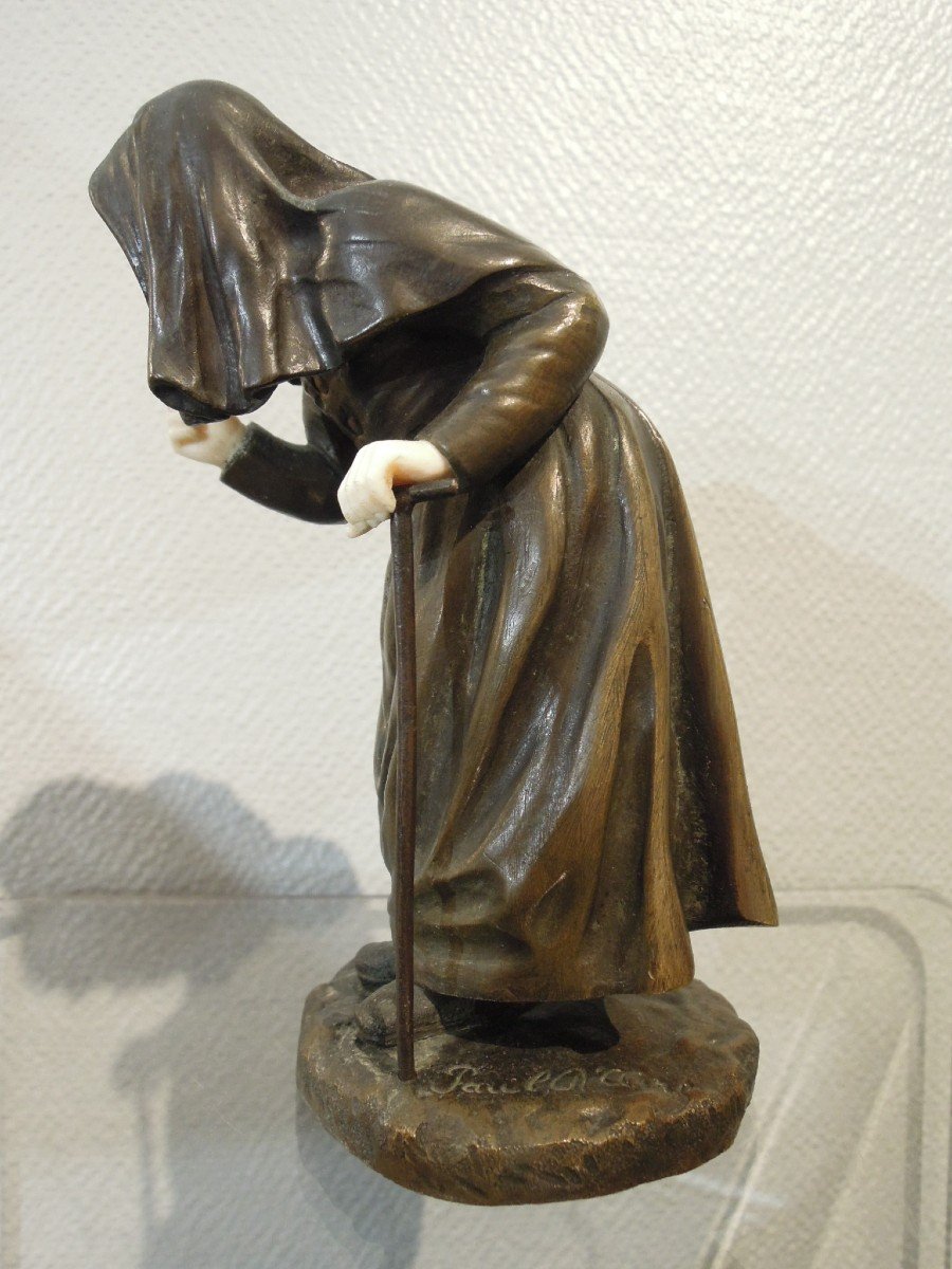 Chryséléphantine signée de Paul d'Aire (act. 1890-1910) : la vieille ou la sorcière-photo-1