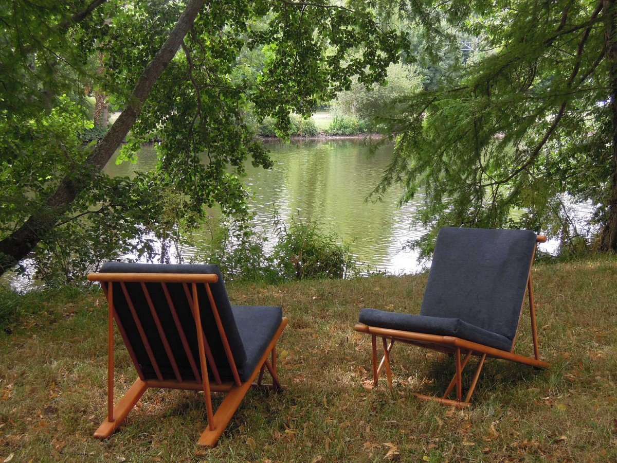 Design Scandinave : paire de chauffeuses J 58 du Danois Poul M. Volther pour FDB Møbler, 1954-photo-2