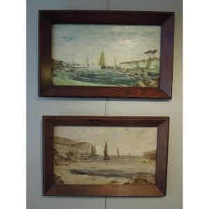 Paintings: Pair Of Seascapes, Seaside Landscapes By Pierre Arnaud, Hsp
