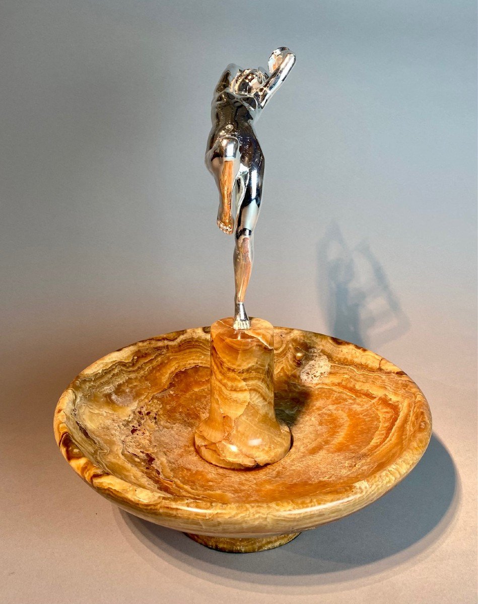 Art Deco Sculpture Bronze Argenté D’une Danseuse Aux Cymbales, Pierre  Le Faguays-photo-3