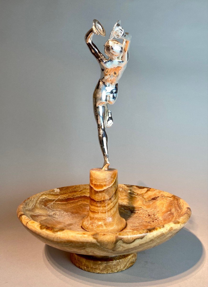 Art Deco Sculpture Bronze Argenté D’une Danseuse Aux Cymbales, Pierre  Le Faguays-photo-3