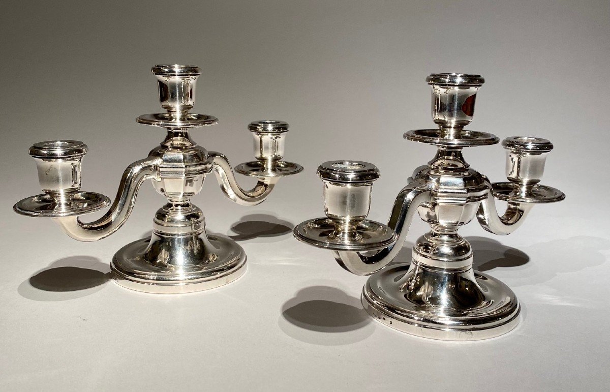 Pair Of Art Deco Style Candelabras, Sterling Silver, Tétard And Frères Paris-photo-4