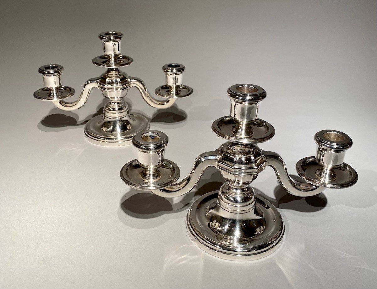 Pair Of Art Deco Style Candelabras, Sterling Silver, Tétard And Frères Paris-photo-3