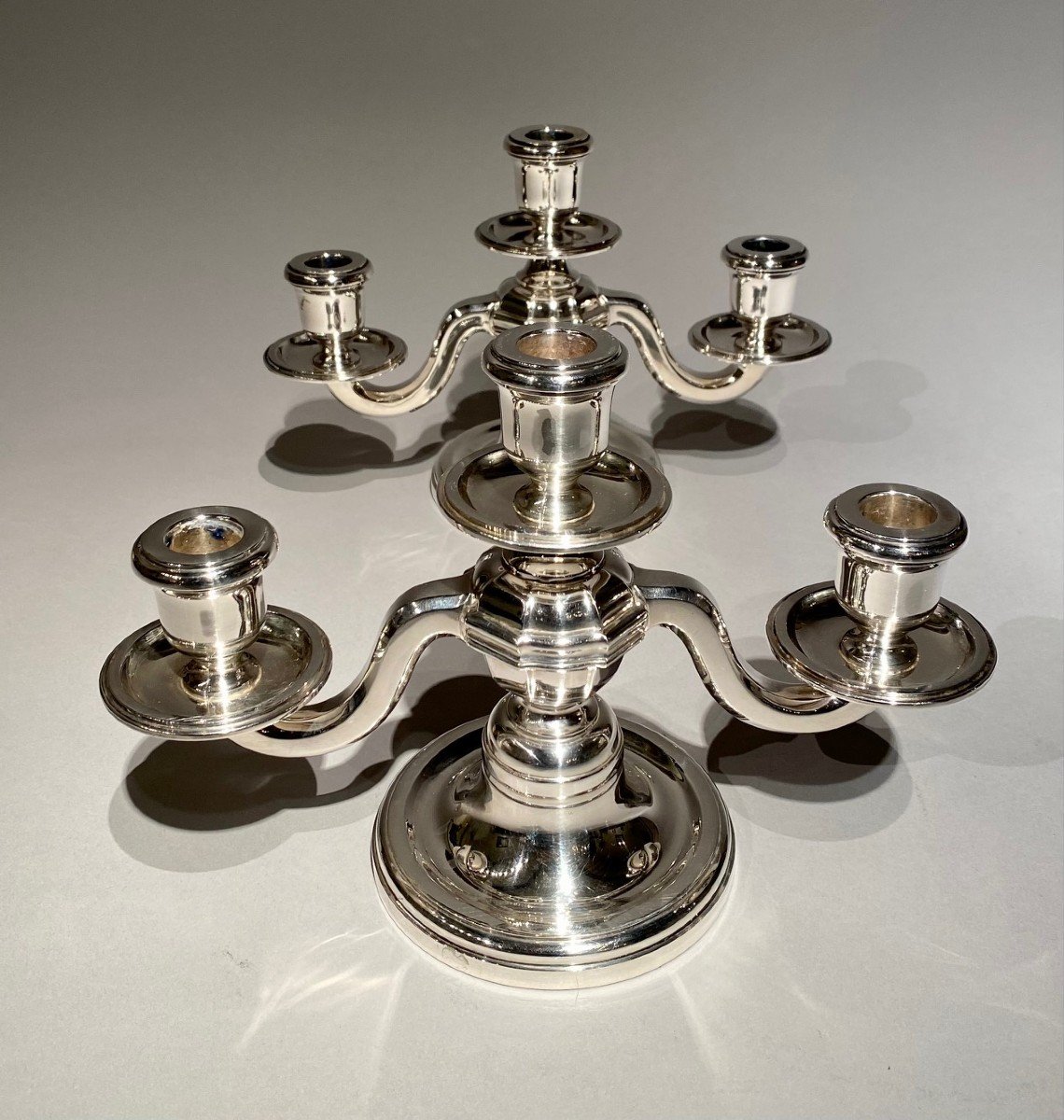 Pair Of Art Deco Style Candelabras, Sterling Silver, Tétard And Frères Paris-photo-4