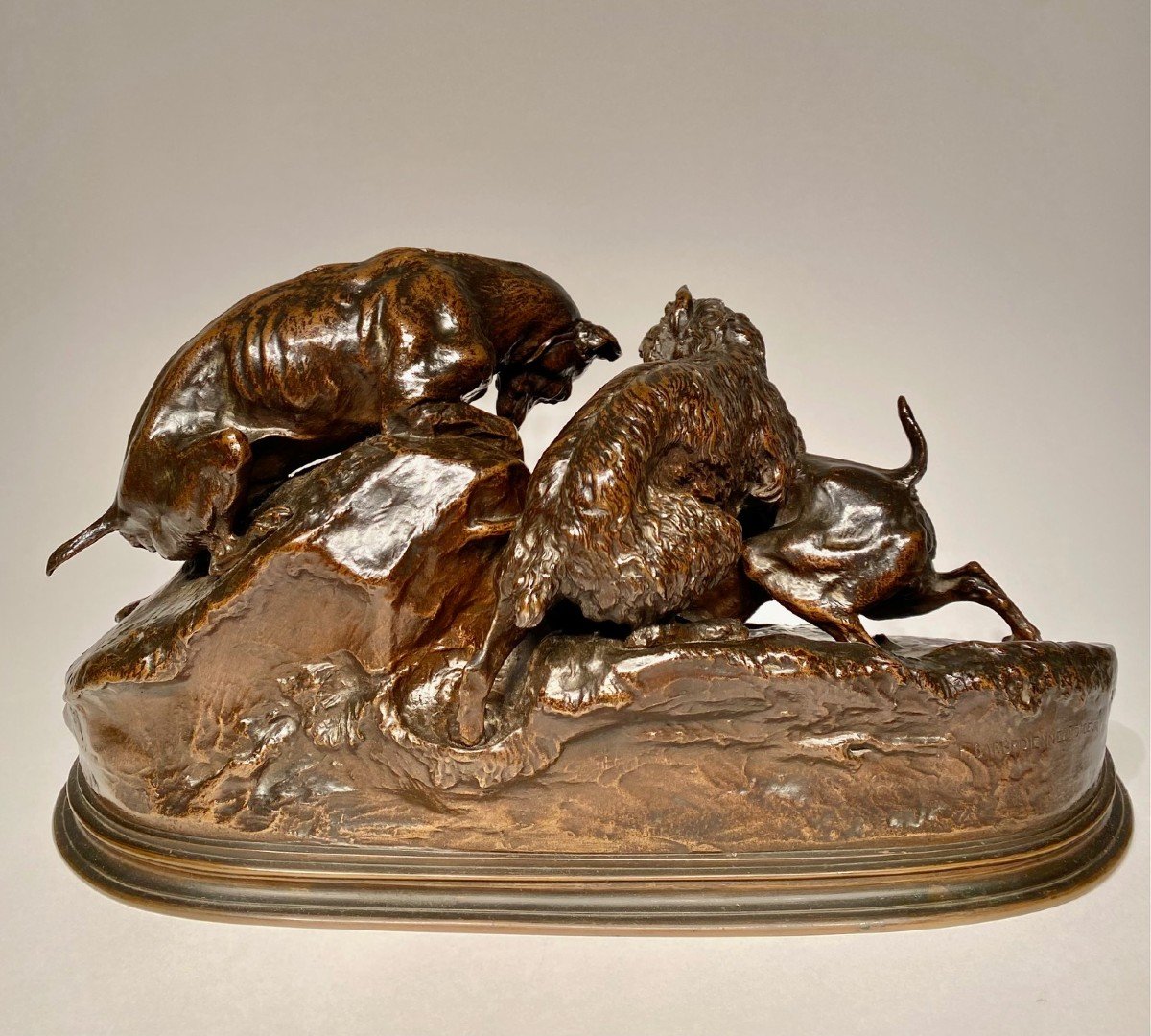 Group Of Dogs At The Burrow By Pierre - Jules Mène - Bronze Barbedienne-photo-4