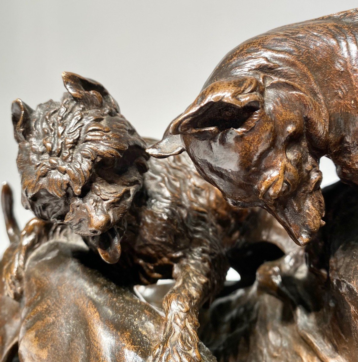 Group Of Dogs At The Burrow By Pierre - Jules Mène - Bronze Barbedienne-photo-5