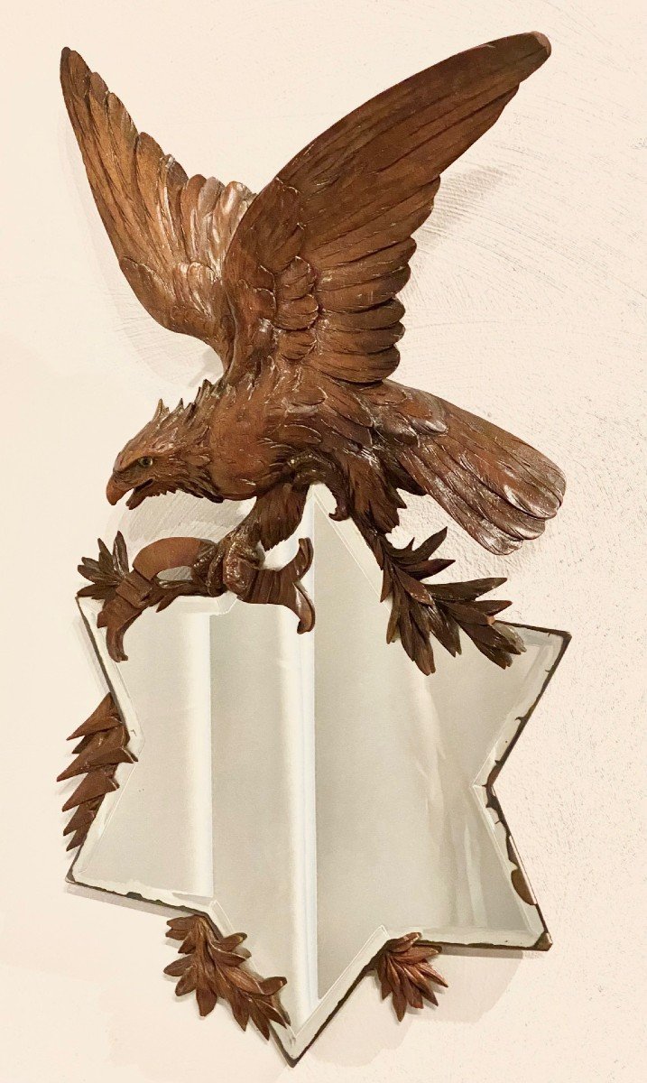 Black Forest Wall Mirror, With Carved Eagle Sculpture-photo-2