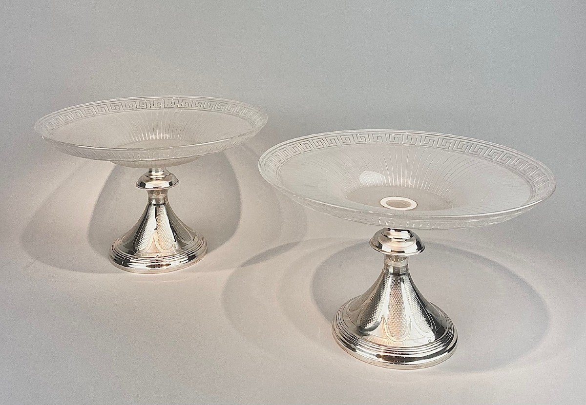 Pair Of Silver And Dutch Crystal Display Cups From The Nineteenth Century