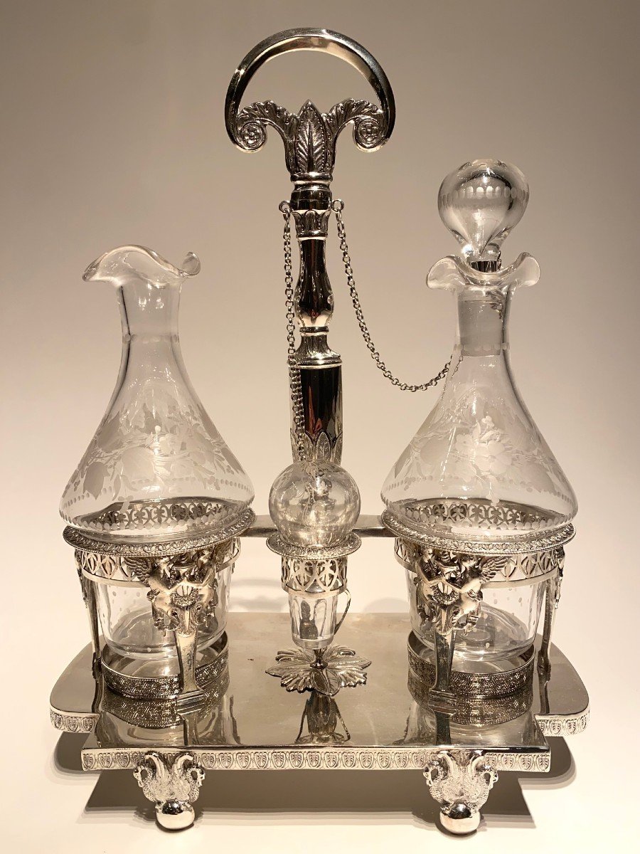 Empire Menage In Silver And Cut Glass For Oil And Vinegar-photo-4