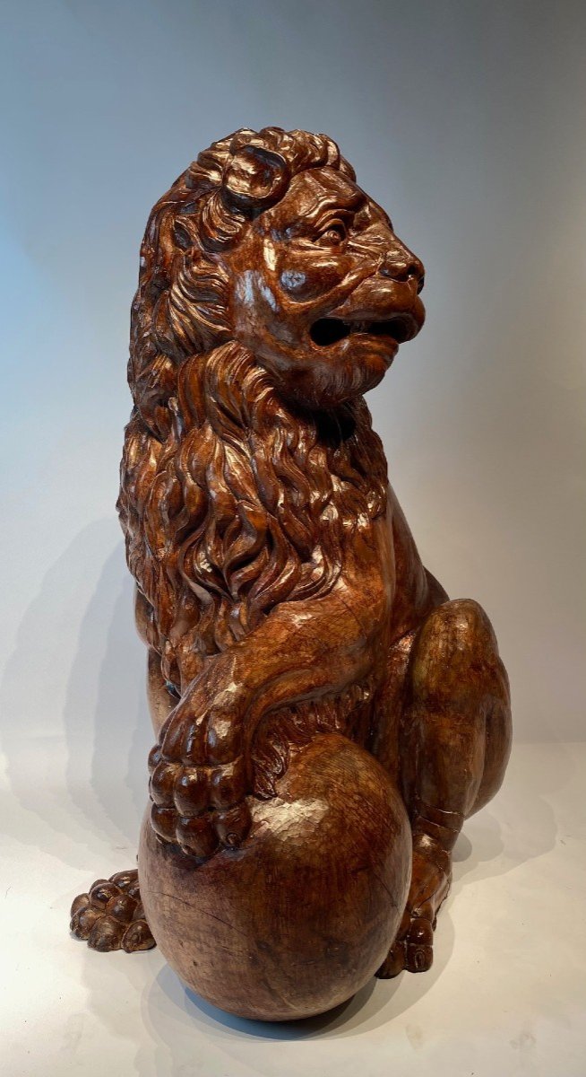 A Large Medici Lion Carved In Linden Wood, Life Size-photo-3