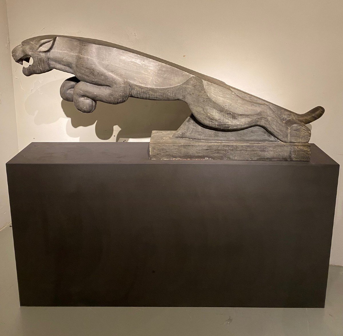 Impressive Art Deco Stone Jaguar, Mid-20th Century-photo-3