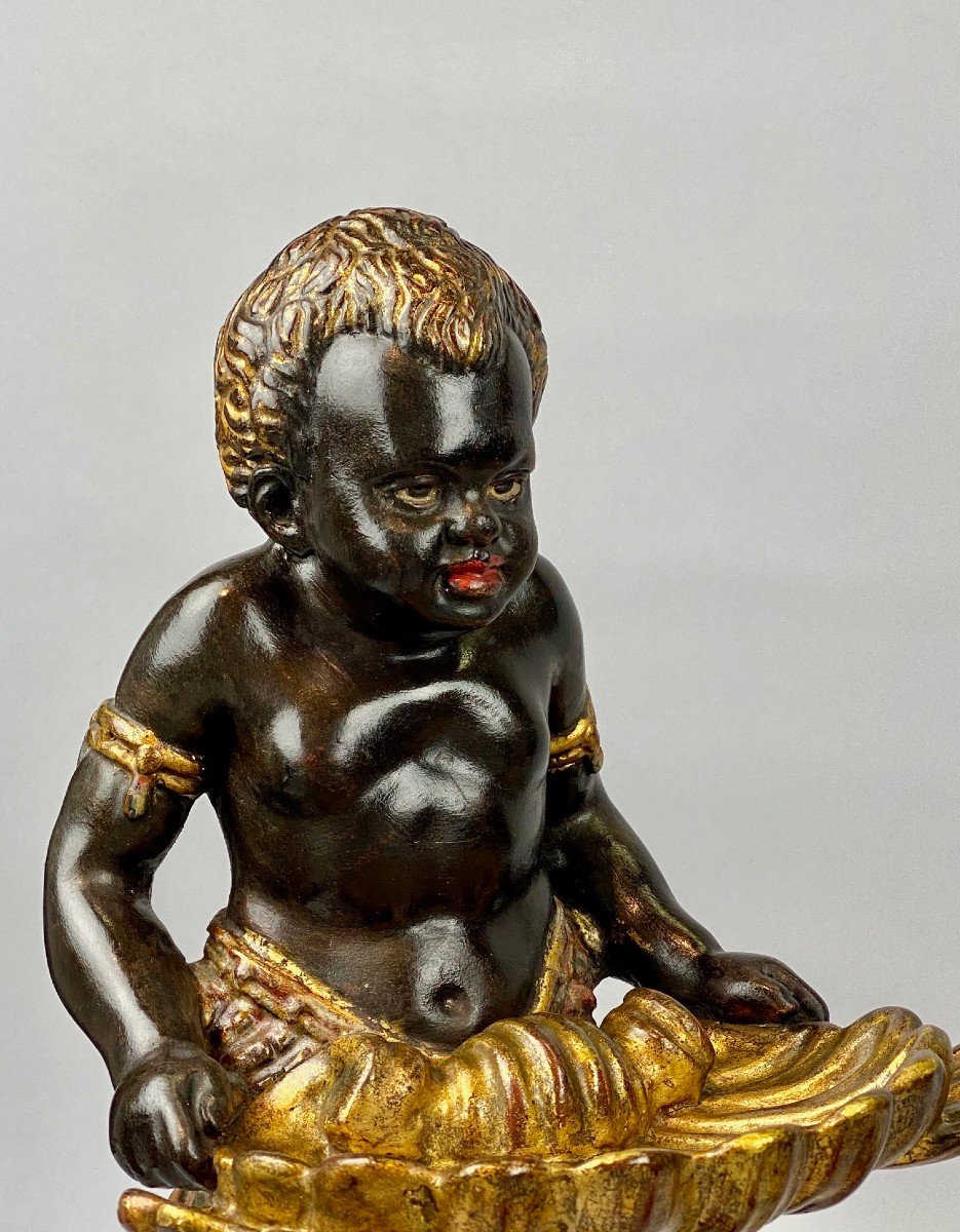 Pair Of Nubian Vide-poche, In Polychrome Carved Wood - Italy 19th Century-photo-3
