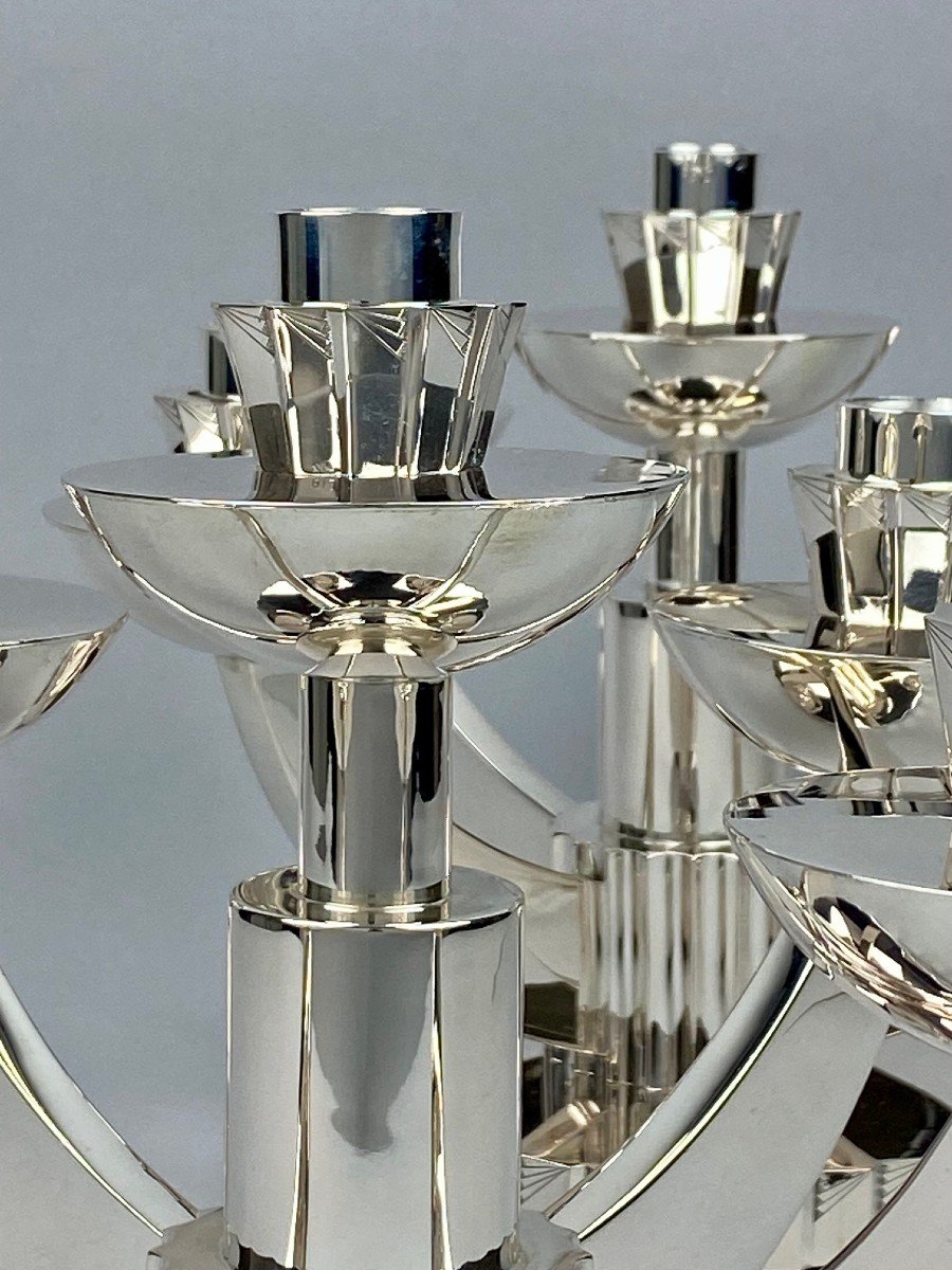 Une  Paire De Candélabres Art Déco Portugais En Argent Par Joalharia Do Carmo Lisbonne.-photo-4