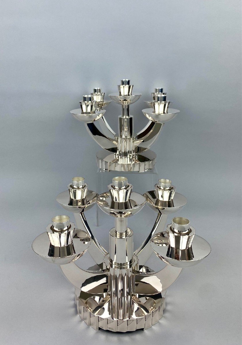 Une  Paire De Candélabres Art Déco Portugais En Argent Par Joalharia Do Carmo Lisbonne.-photo-7