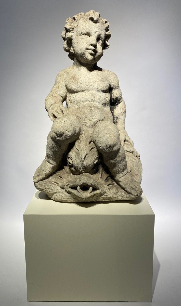 Un  putto/fontaine en grès sculpté de la fin du 19e siècle.-photo-3