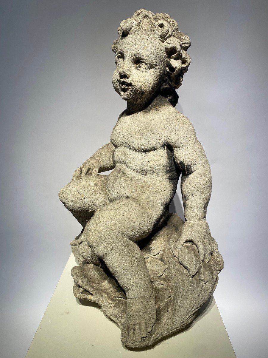 Un  putto/fontaine en grès sculpté de la fin du 19e siècle.-photo-4