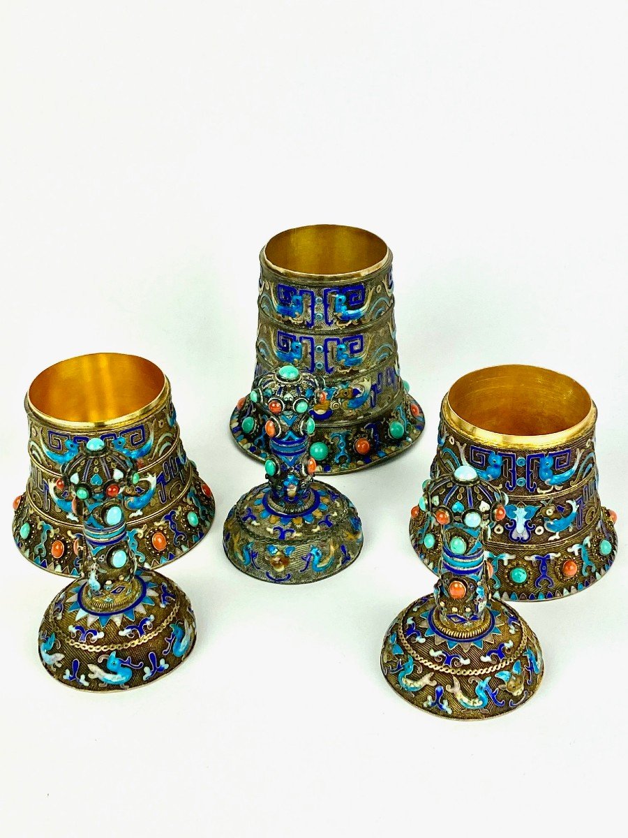 3 Boxes In Enameled And Gilded Sterling Silver Chinese Work.-photo-2
