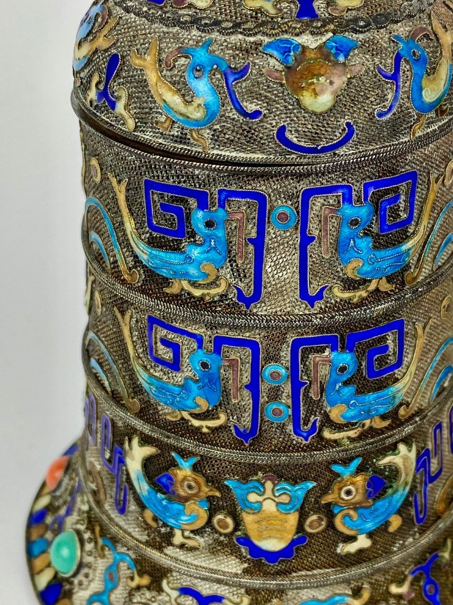 3 Boxes In Enameled And Gilded Sterling Silver Chinese Work.-photo-6