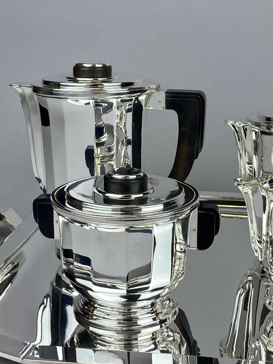 Ravinet D’enfert époque Art Déco 5 Pièces Thé Café En Argent Massif 1925-photo-3