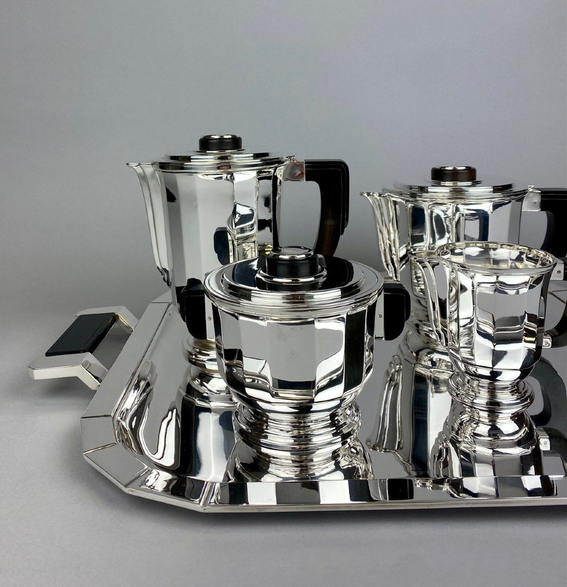 Ravinet D’enfert époque Art Déco 5 Pièces Thé Café En Argent Massif 1925-photo-6