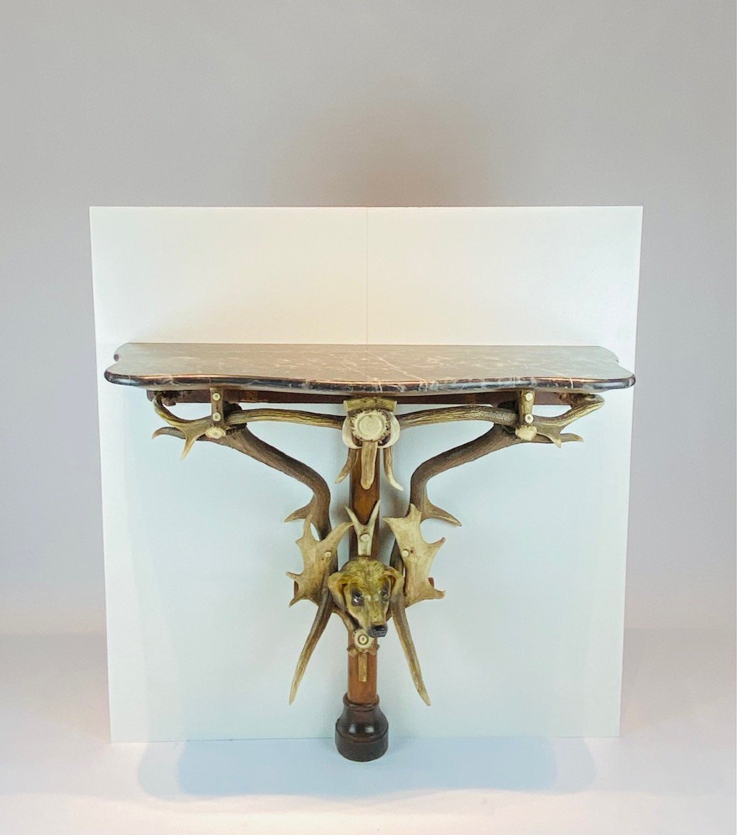 A Console Table In Deer Antlers, Black Forest Work, Late 19th Century-photo-2