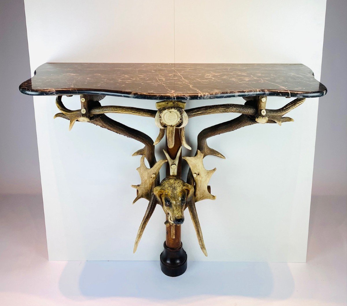 A Console Table In Deer Antlers, Black Forest Work, Late 19th Century