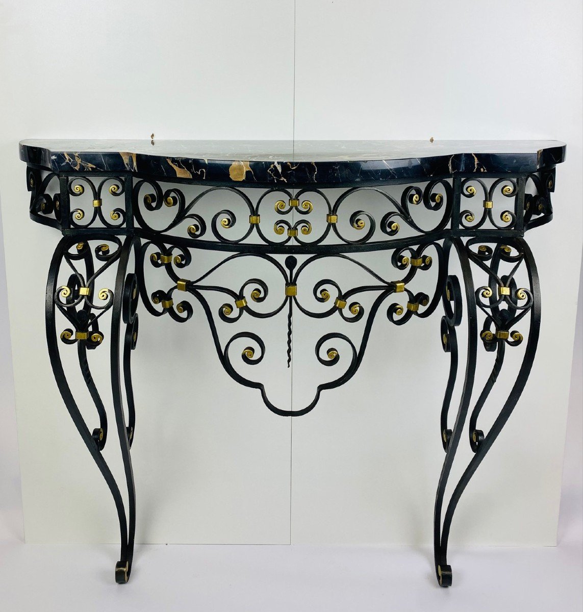 Wrought Iron Console, Art Deco,  Marble Portor