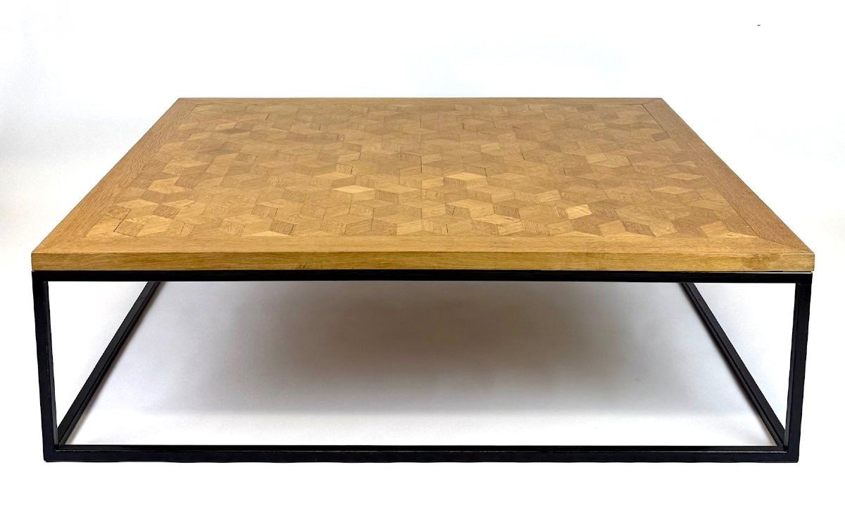 table basse sur mesure avec un plateau en chêne du début du XXe siècle -photo-2