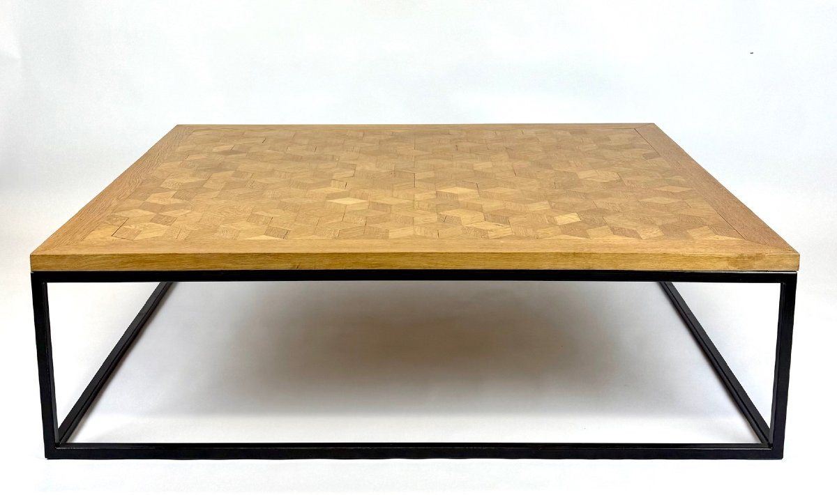 table basse sur mesure avec un plateau en chêne du début du XXe siècle -photo-3