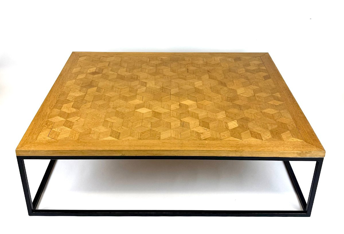 table basse sur mesure avec un plateau en chêne du début du XXe siècle -photo-4