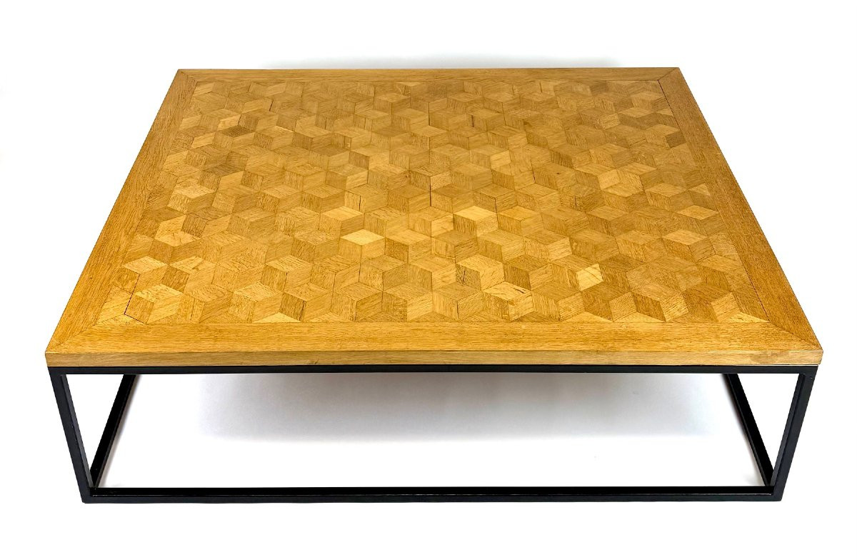 table basse sur mesure avec un plateau en chêne du début du XXe siècle -photo-1