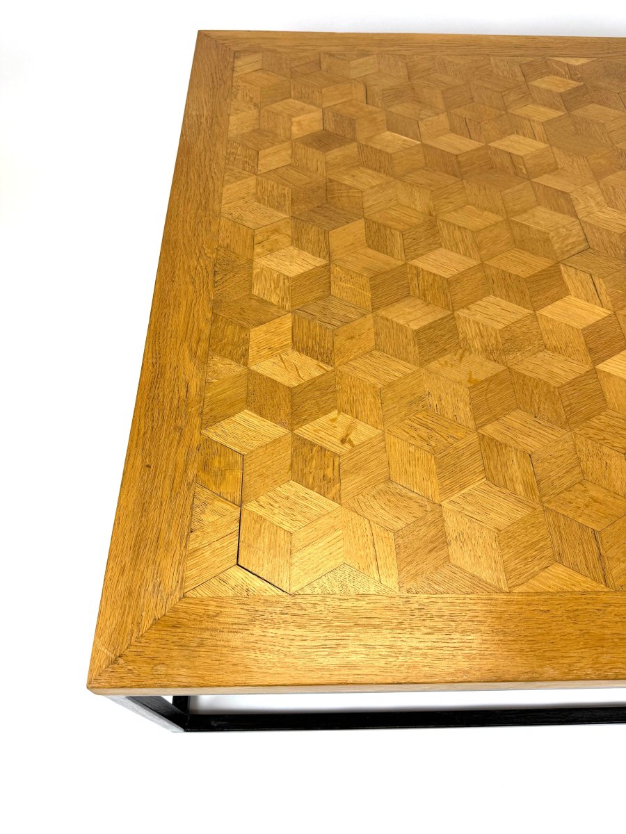 table basse sur mesure avec un plateau en chêne du début du XXe siècle -photo-2