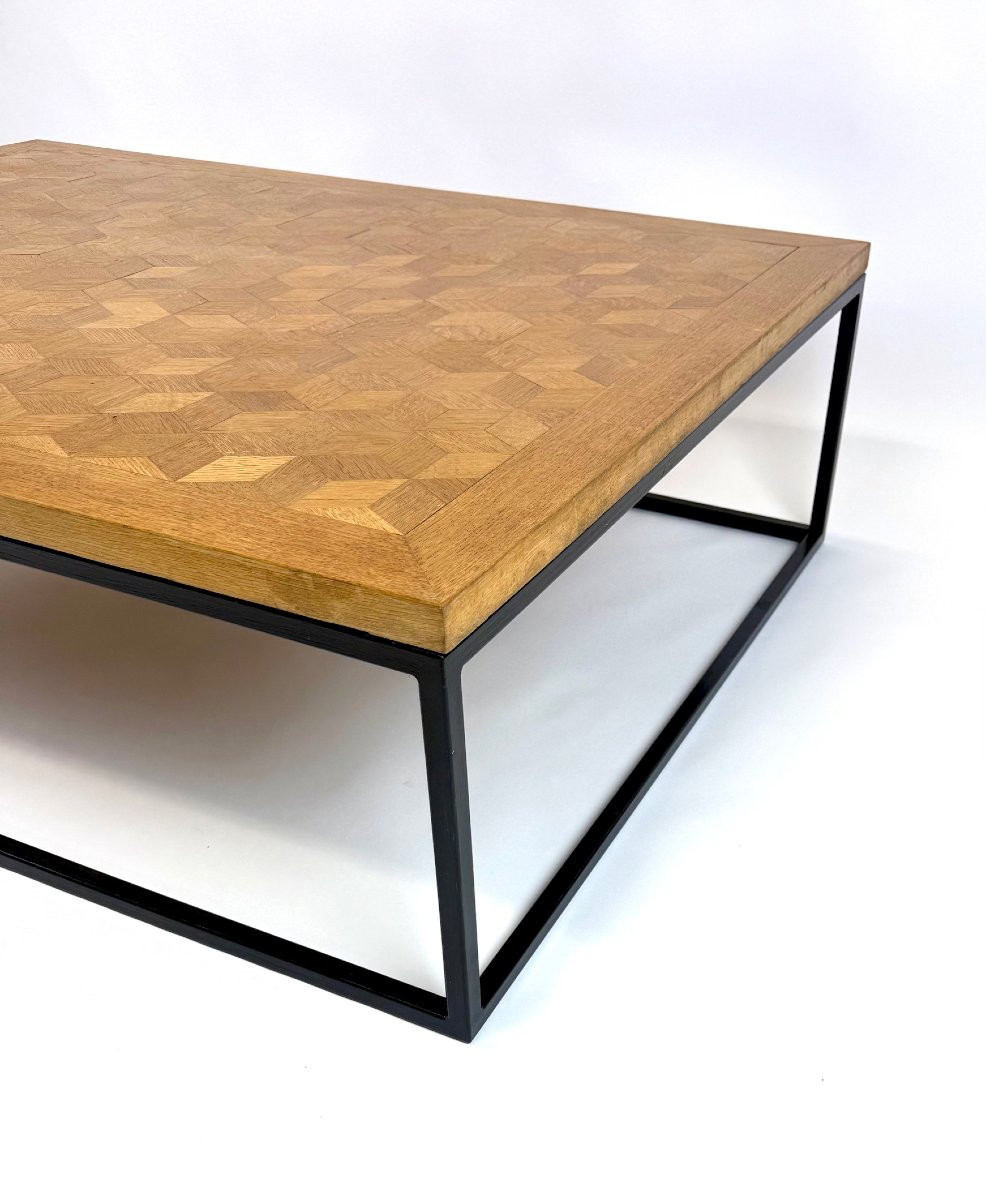 table basse sur mesure avec un plateau en chêne du début du XXe siècle -photo-4