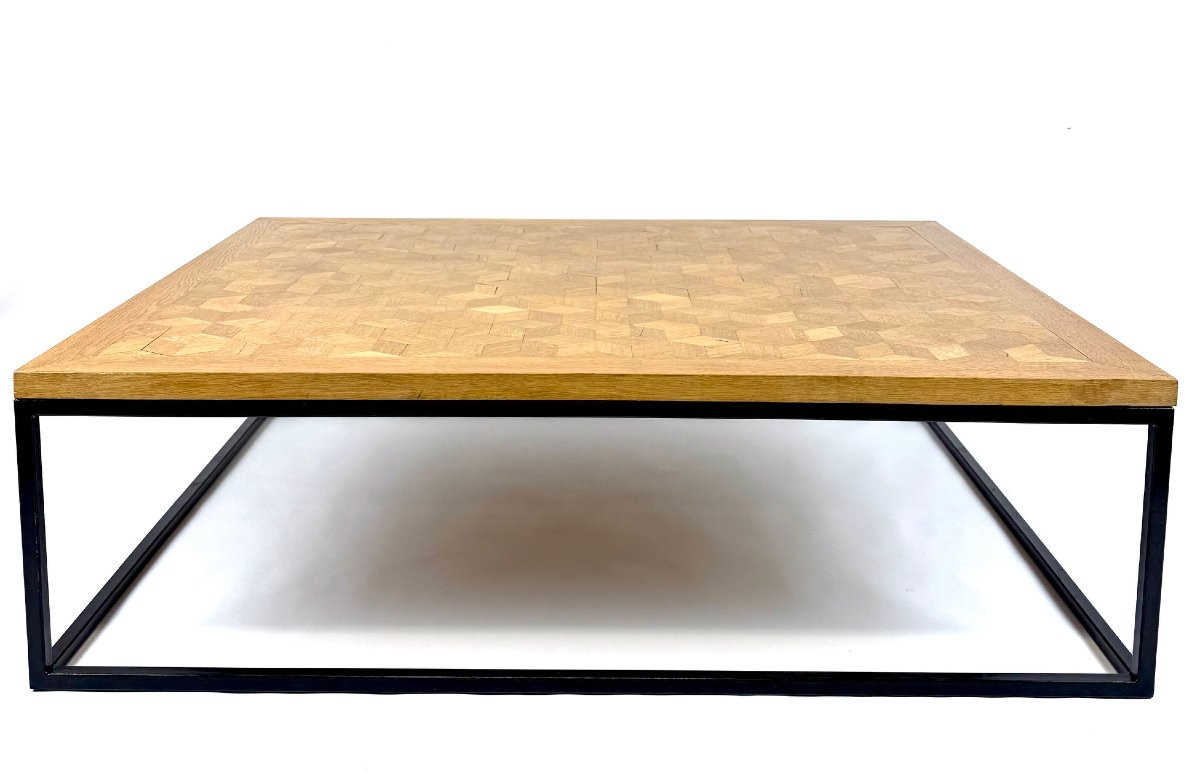 table basse sur mesure avec un plateau en chêne du début du XXe siècle -photo-5