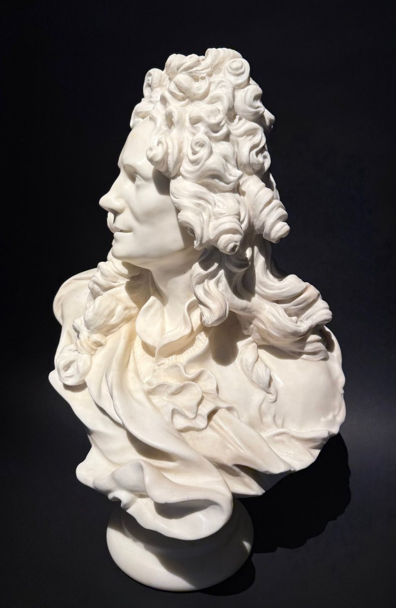 Carrara Marble Bust Of Corneille Van Clève, After Jean-jacques Caffieri (1725-1792).-photo-3