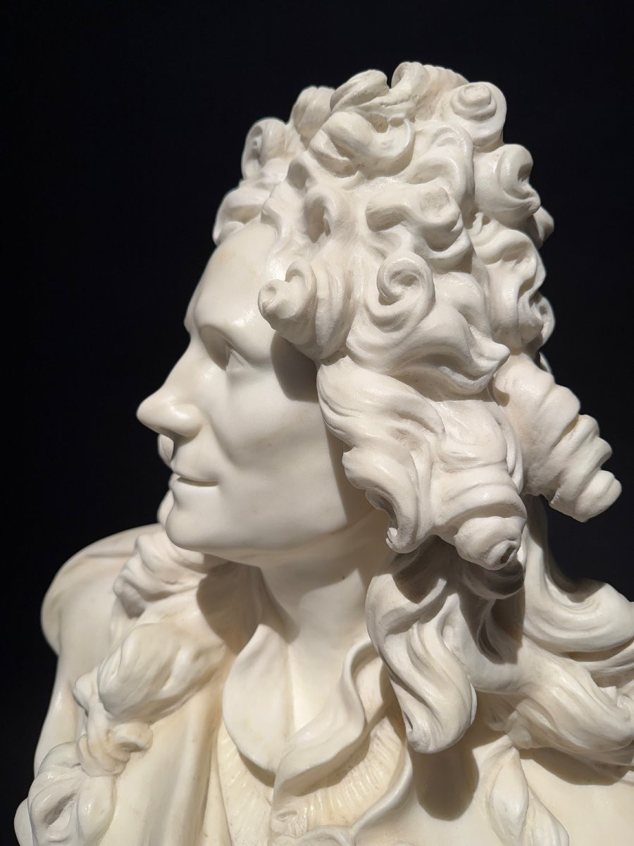 Carrara Marble Bust Of Corneille Van Clève, After Jean-jacques Caffieri (1725-1792).-photo-1