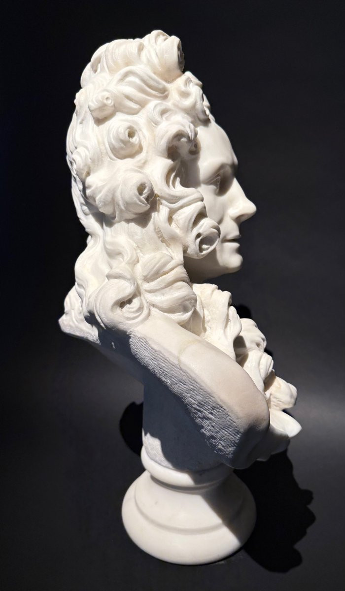 Carrara Marble Bust Of Corneille Van Clève, After Jean-jacques Caffieri (1725-1792).-photo-4