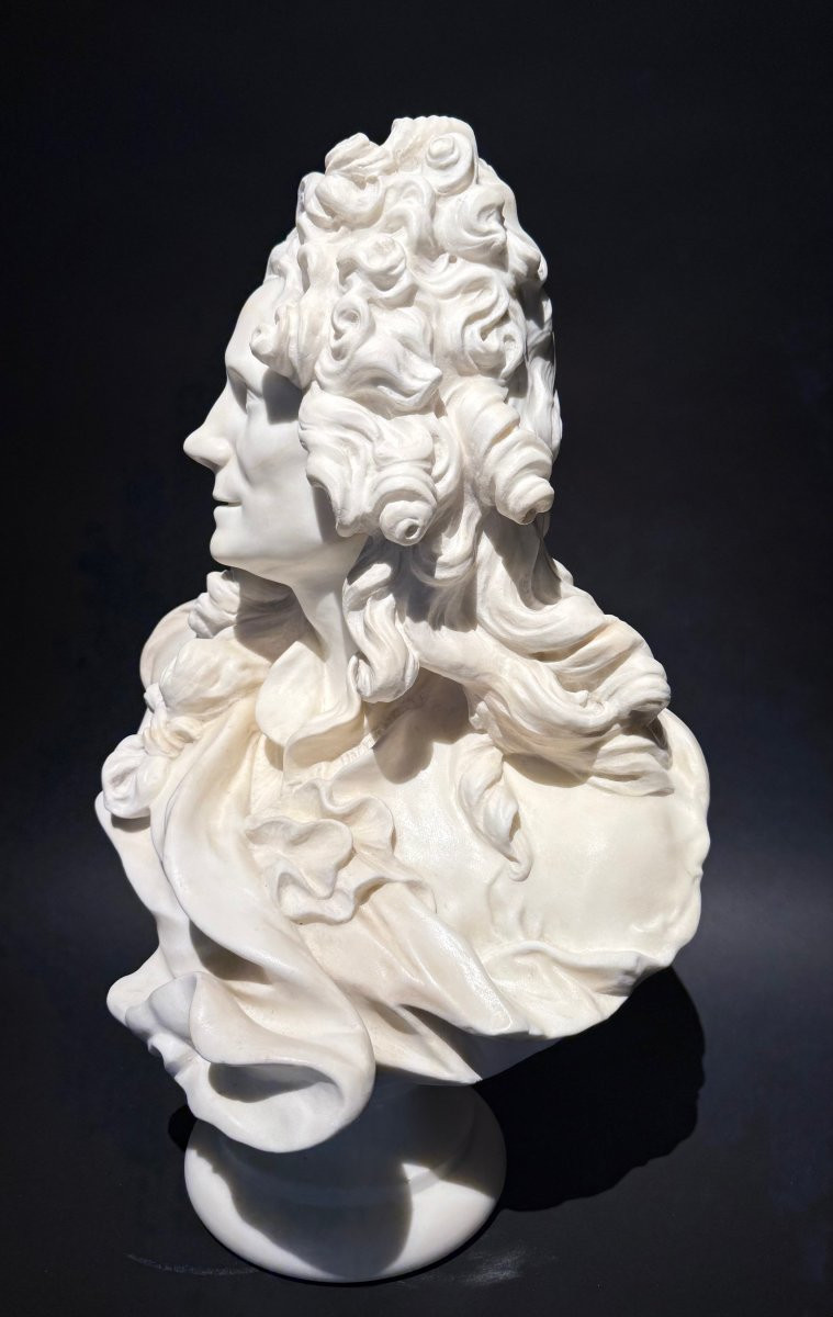 Carrara Marble Bust Of Corneille Van Clève, After Jean-jacques Caffieri (1725-1792).-photo-6