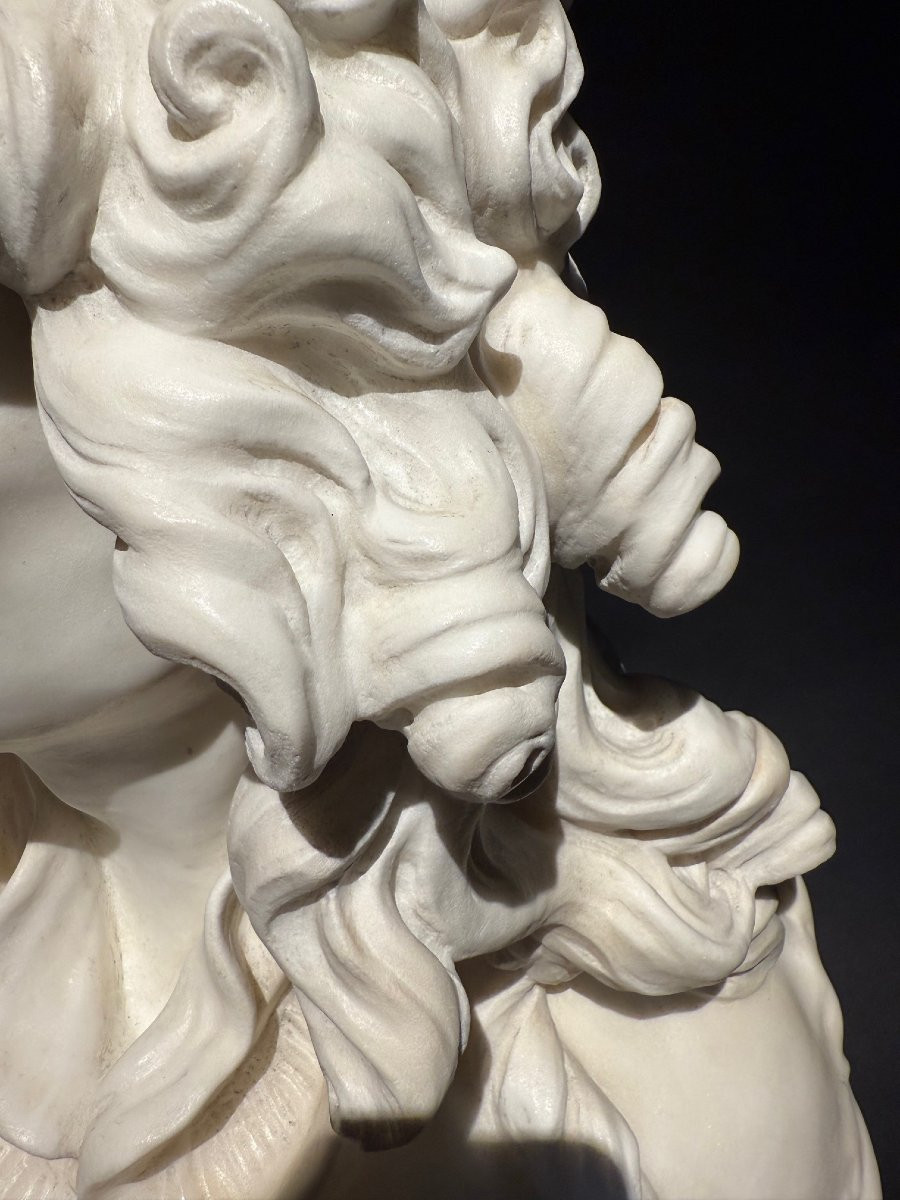 Carrara Marble Bust Of Corneille Van Clève, After Jean-jacques Caffieri (1725-1792).-photo-7