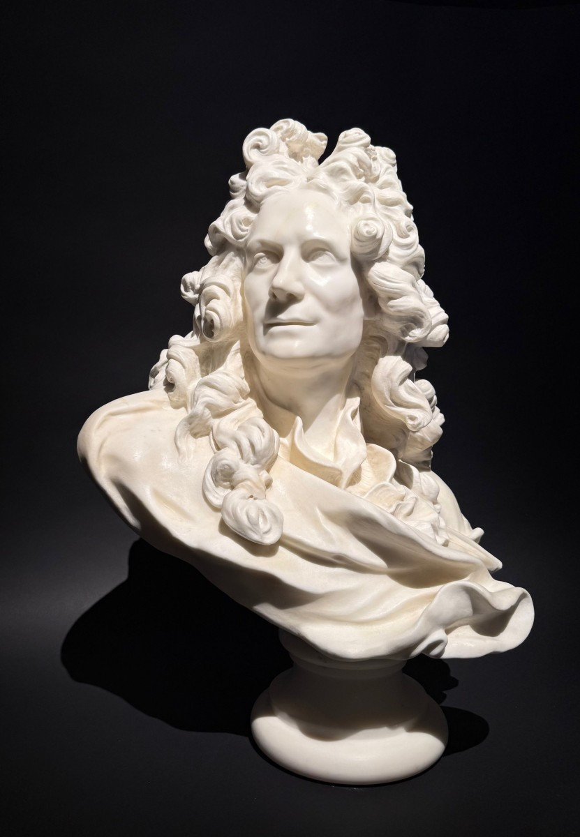 Carrara Marble Bust Of Corneille Van Clève, After Jean-jacques Caffieri (1725-1792).