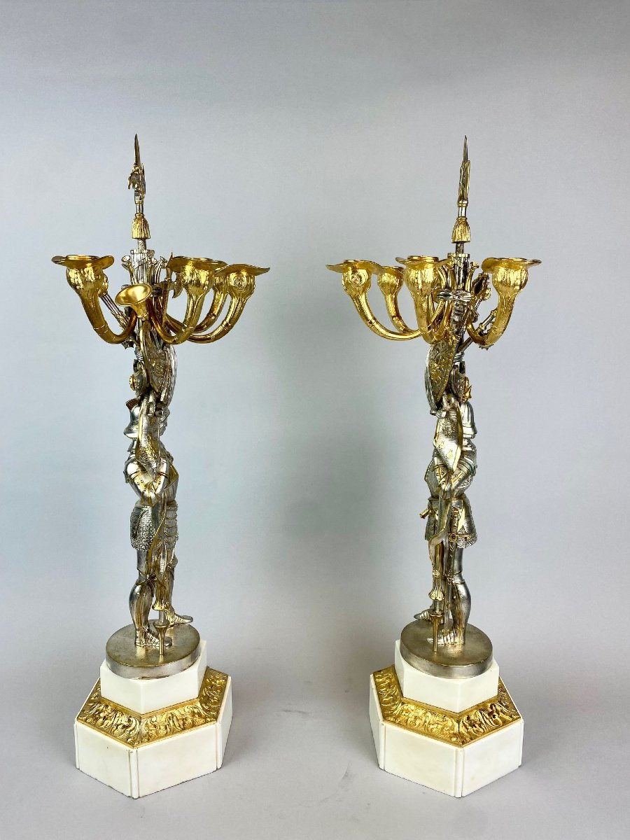 Pair Of Napoleon III Candelabras In Gilded And Silvered Bronze, 19th Century.-photo-5