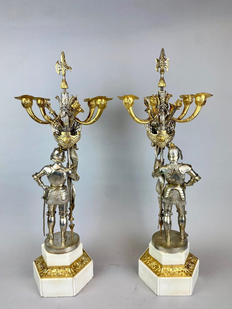 Pair Of Napoleon III Candelabras In Gilded And Silvered Bronze, 19th Century.-photo-6