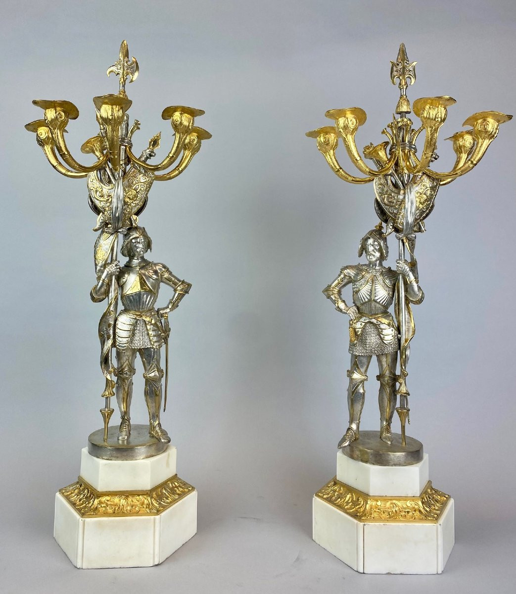 Pair Of Napoleon III Candelabras In Gilded And Silvered Bronze, 19th Century.-photo-8