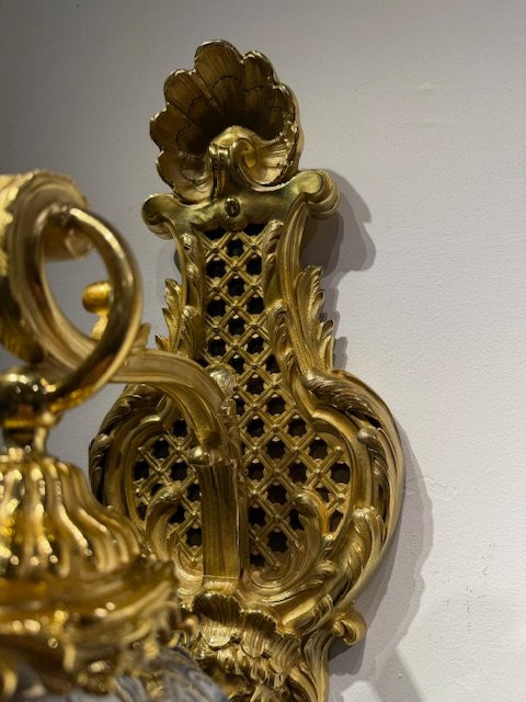 Pair Of Louis XV Style Gilt Bronze Sconces-photo-4